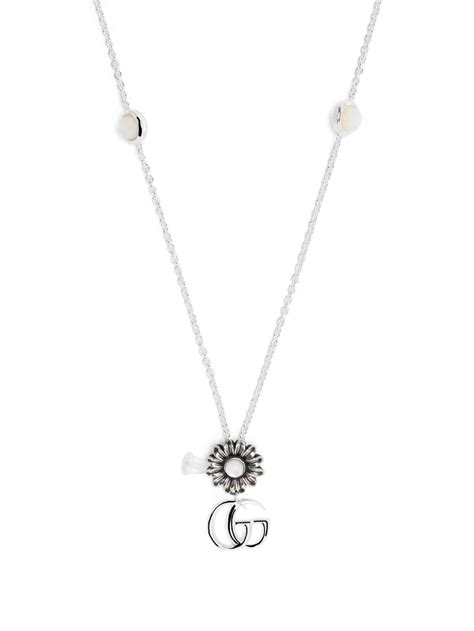 Gucci Sterling Silver GG Marmont Flower Pendant Necklace Silver