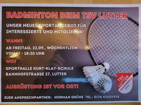 Badminton Im Tsv Lutter Tsv Lutter Am Barenberge Von E V