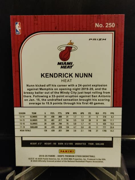 Kendrick Nunn Rc Panini Nba Hoops Premium Stock Silver Scope