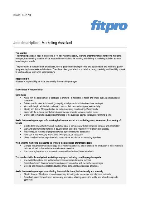 Marketing Assistant Job Description