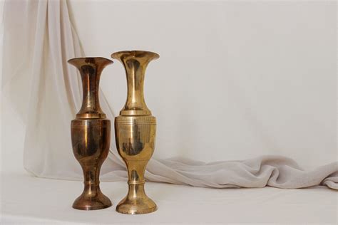 Brass Vase Pair Vintage Brass Vase Set Bud Vases Flower Vase Table Centerpiece Mantel Decor