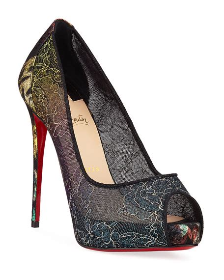 Christian Louboutin Very Lace 120mm Rainbow Peep Toe Red Sole Pumps