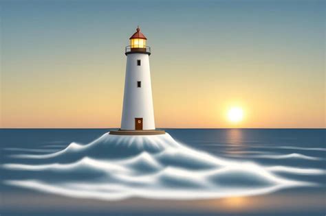 Premium Photo A Painting Of A Lighthouse With The Sun Setting Behind It