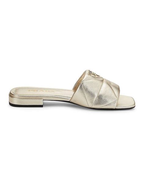 Prada Quilted Leather Slides In White Lyst