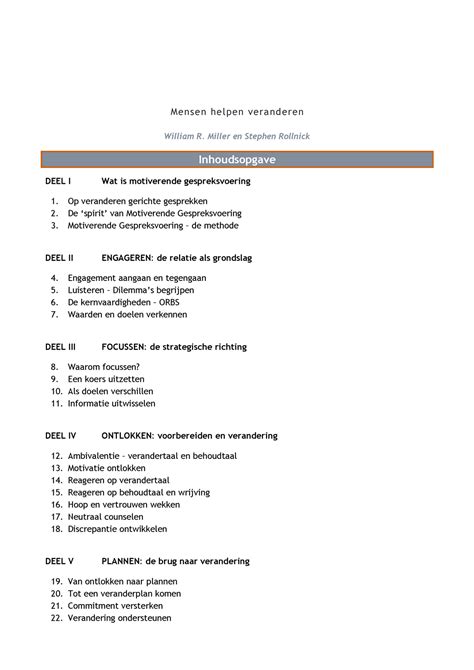 Samenvatting Motiverende Gespreksvoering Samenvatting Motiverende