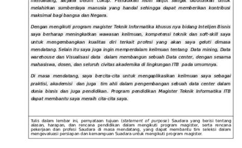 Contoh Statement Of Purpose S2 Itb Solution Otosection