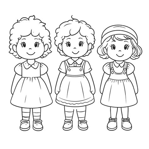 Dibujo De Tres Niñas Pequeñas Páginas Para Colorear Esquema Boceto Vector Png Dibujos Dibujo De