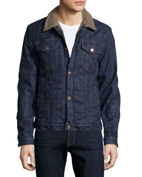 7 For All Mankind Blue Faux Fur Lined Denim Jacket For Men Lyst Mens Jackets Casual Fur