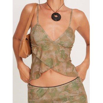 Emmiol Free Shipping Cross Over Mesh Crop Cami Top Khaki M In Cami