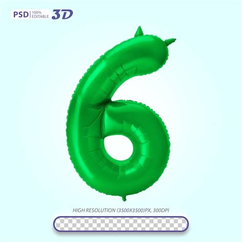 Premium PSD | A green balloon with the number 6 on it