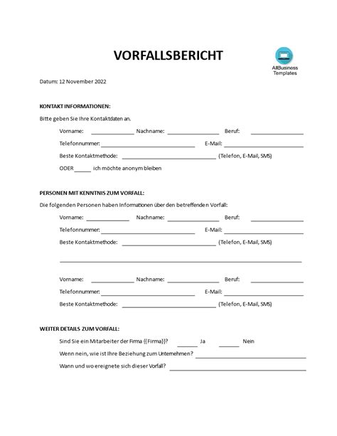 Vorfallsbericht Templates At Allbusinesstemplates