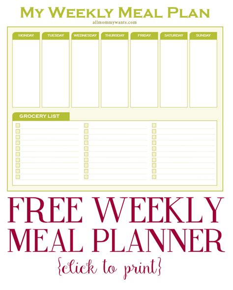 Printable Weekly Meal Planner With Grocery List Life She Has