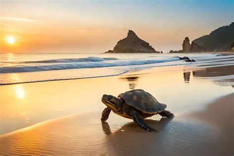 Premium Photo | A turtle on the beach at sunset