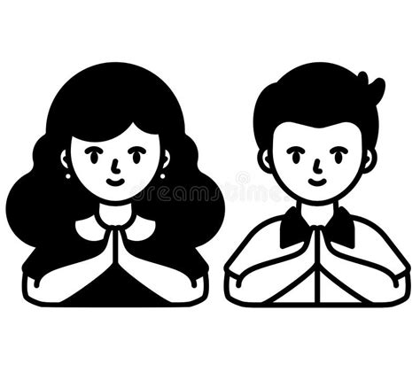 Woman and Man in Hello Hand Gesture Stock Illustration - Illustration ...