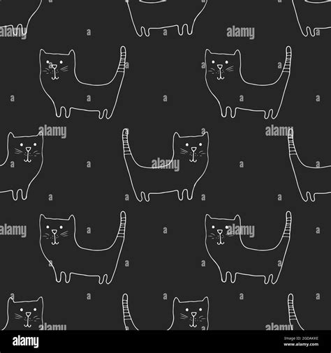 Cute Cat Seamless Pattern Cartoon Cats Background Design Vector