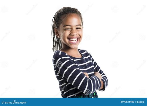 Petite Fille Africaine Adorable Sur Le Fond De Blanc De Studio Image