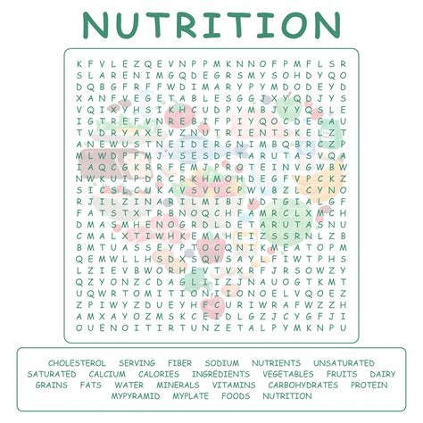 Nutrition Word Search Puzzles Printable