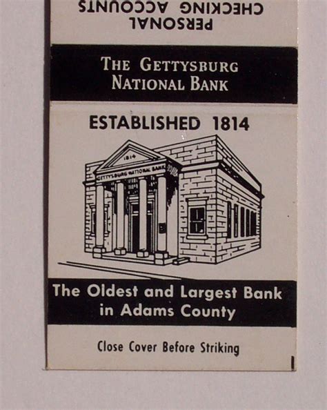 1960s Gettysburg National Bank Gettysburg PA Adams Co Matchbook ...