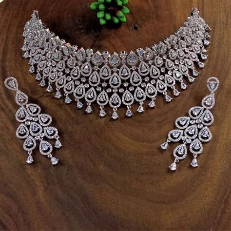 Cz Golden American Diamond Necklace Set Poly Pack Size Free At Rs