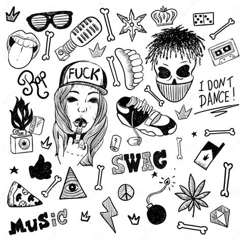 Set Of Rap Music Icons Black Isolated Hip Hop Icon Set Attributes And