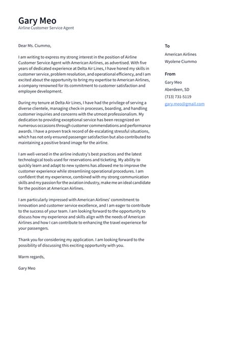 Airline Customer Service Agent Cover Letter Examples And Templates