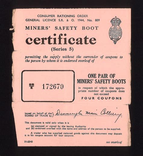 Coal miner's safety boot certificate (pink) - Dinnington main colliery - C. Holl... | eHive