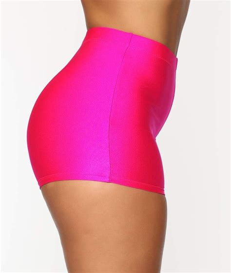 Women S Shiny Metallic High Waist Shorts In Rose Red Xl Perfect For Dance Yoga And Clubwear