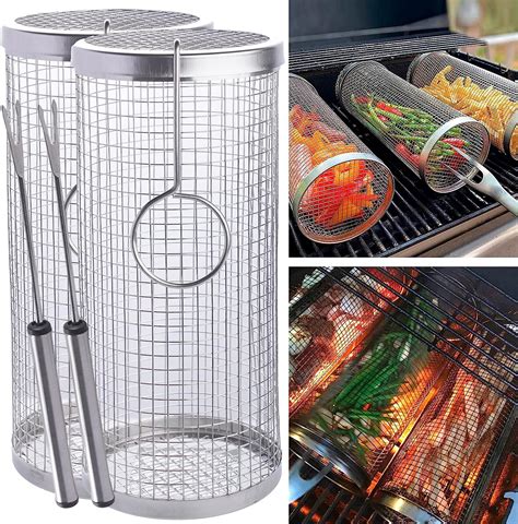 Amazon 2 PCS 2023 New Rolling Grilling Basket BBQ Grill Basket