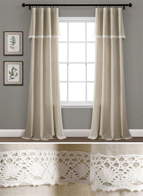 Vintage Inspired Linen Lace Curtain Panels Set Of Lace Curtains