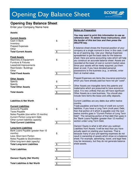 Free Printable Balance Sheet Templates [excel Word Pdf]