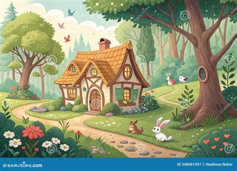 cartoon background    house   forest stock illustration