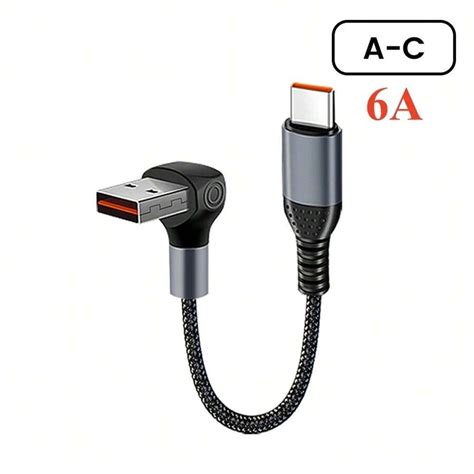 90 Degree Short Cable Usb Type C To Type C 6a 66w Fast Charge 25cm 50cm Power Bank Usb C Cable