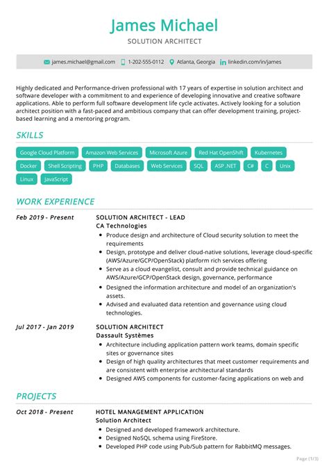 Solution Architect Resume Example In Resumekraft