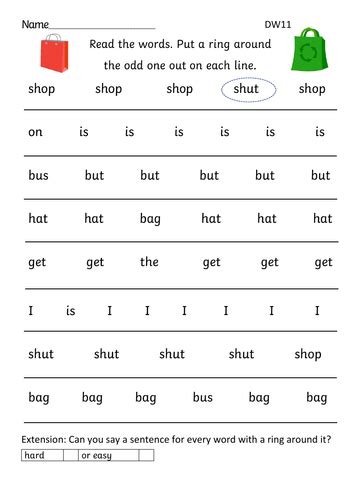 Read Write Inc Ditty Sheet 11 Odd One Out Worksheet Print Font Version