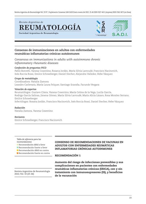 PDF Consenso de inmunizaciones en adultos con enfermedades reumáticas