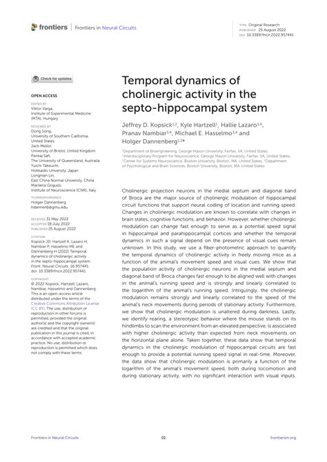 Pdf Temporal Dynamics Of Cholinergic Activity In The Septo