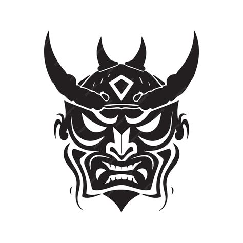 Premium Vector Oni Mask Samurai Vintage Logo Line Art Concept Black