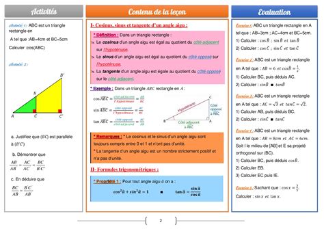 Triangles rectangles et trigonométrie Cours et exercices MA