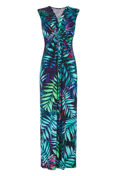 Tropical Print Maxi Dress In Turquoise Roman Originals Uk