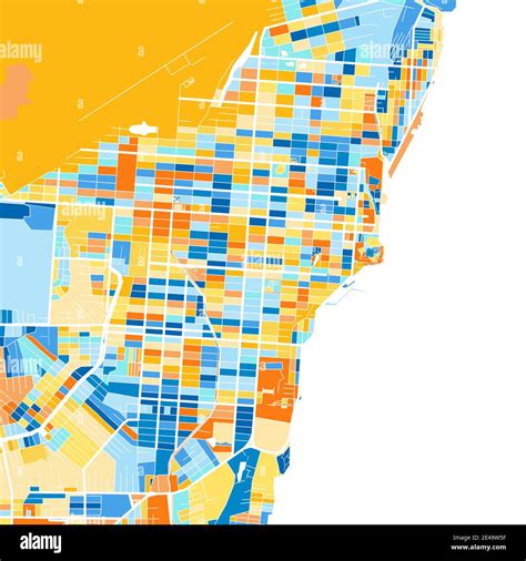 Color art map of Macapa, Brazil, Brazil in blues and oranges. The color ...