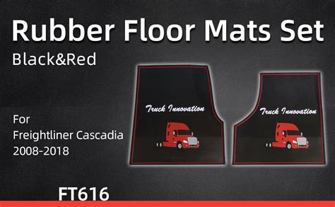 Fit Freightliner Cascadia Rubber Front Floor Mats Set Black And Red Fits With Cargo