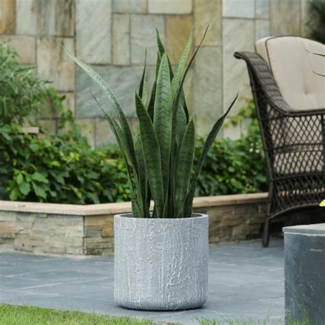 Luxen Home 13in H Round Light Gray MgO Planter 1 King Soopers