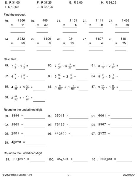 Math Worksheets 6 Grade