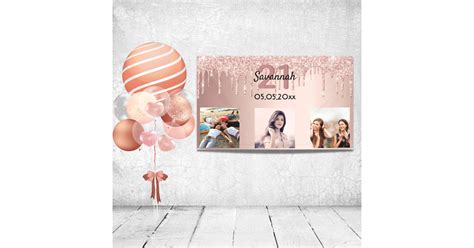 21st birthday custom photo rose gold pink glitter banner | Zazzle