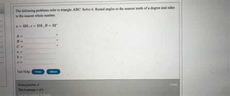 Solved The following problems refer to triangle ABC. Solve | Chegg.com