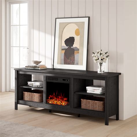 Wampat Fireplace TV Stand For 75 Inch TV Wood Entertainment Center