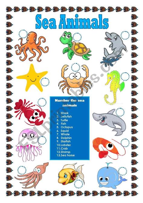 Sea Animals Esl Worksheet By Lupiscasu