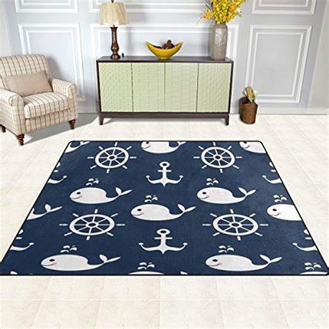 Alaza Retro Cartoon Whale Anchor Area Rug Rugs For Living Room Bedroom