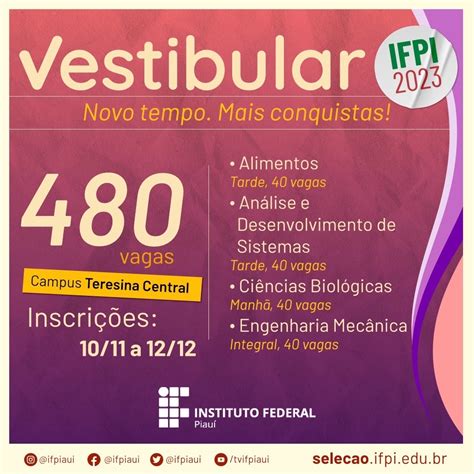 Inscri Es Abertas Para O Vestibular Do Ifpi Clique Uni O