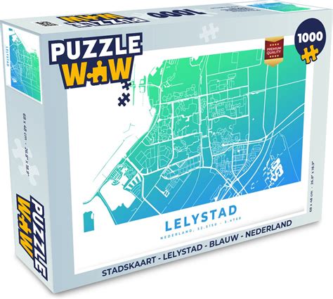 Puzzel Stadskaart Lelystad Blauw Nederland Legpuzzel Puzzel